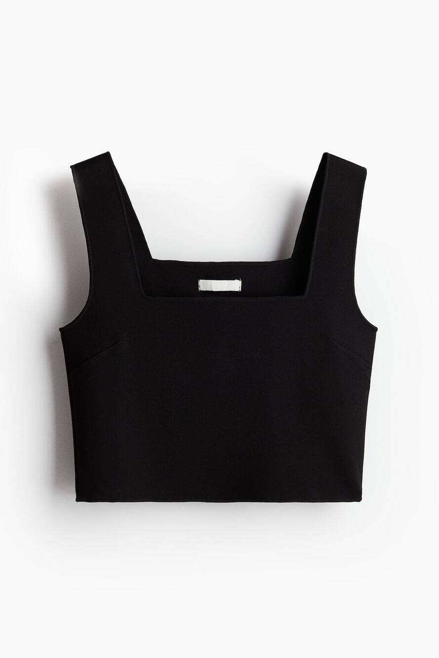 H&M Black Square Neck Cropped Tank Top XL